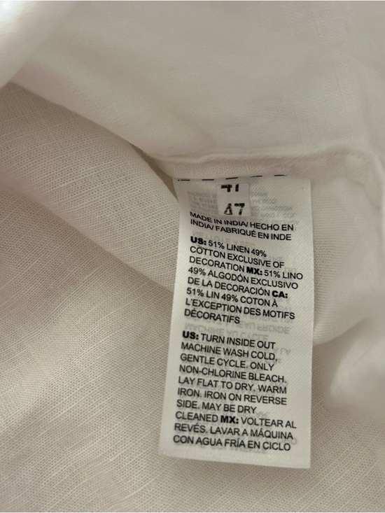 Chico’s White Linen Blend Embellished Kurta Tunic Top Pom Pom Trim Size 1 (M) - Picture 11 of 11